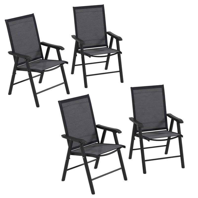 Outsunny Set of 4 Folding Garden Chairs, Metal Frame Garden Chairs Outdoor Patio Park Dining Seat with Breathable Mesh Seat, Dark Grey