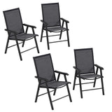 Outsunny Set of 4 Folding Garden Chairs, Metal Frame Garden Chairs Outdoor Patio Park Dining Seat with Breathable Mesh Seat, Dark Grey