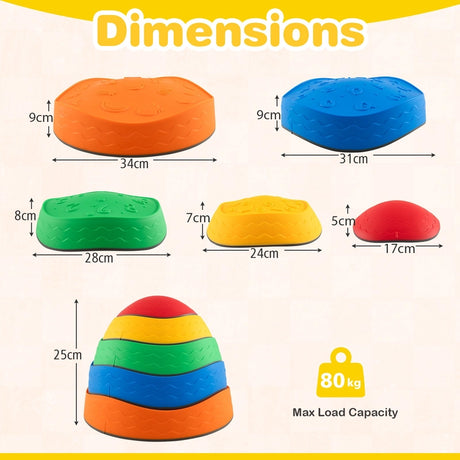 5Pcs Kids Stepping Stones Stackable Toddler River Stone Set-Multicolor
