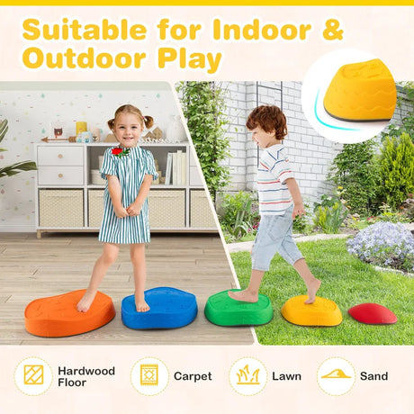 5Pcs Kids Stepping Stones Stackable Toddler River Stone Set-Multicolor