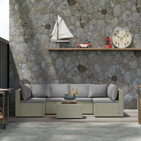 Outsunny Seven-Piece Modular Rattan Set - Light Brown