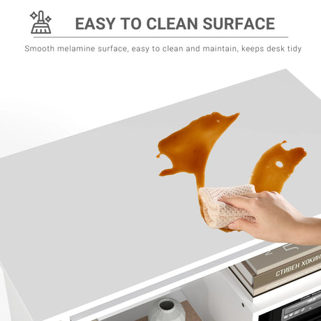 HOMCOM Compact Small Computer Table Wooden Desk Keyboard Tray Storage Shelf Modern Corner Table Home Office White