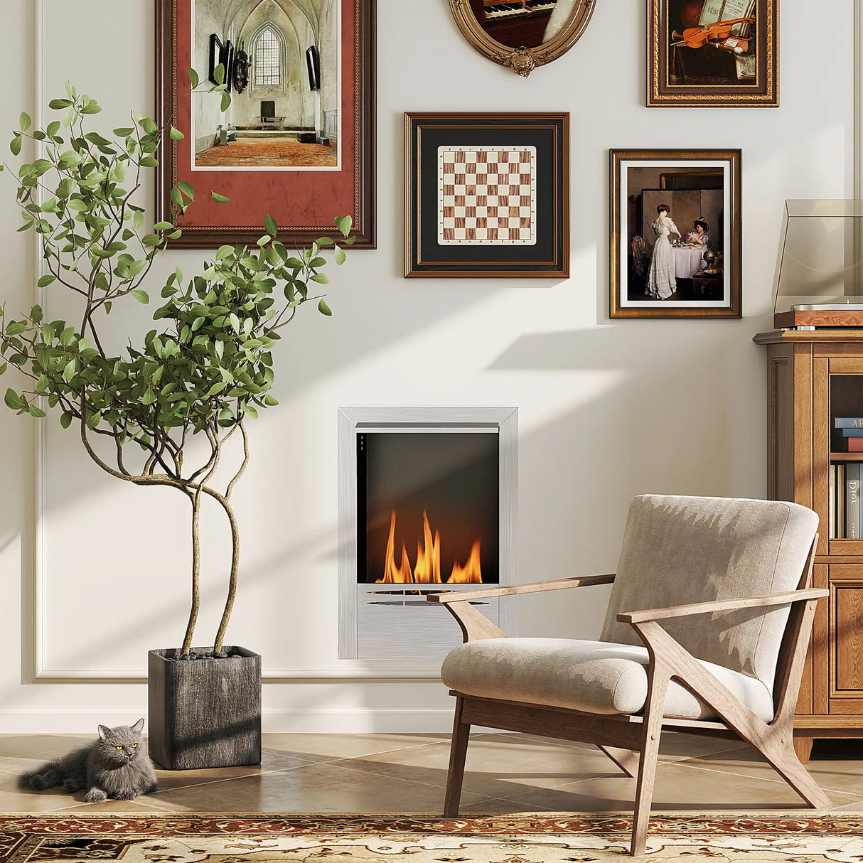HOMCOM Stainless Steel Ethanol Fireplace Insert, Bioethanol Fire, Indoor Ethanol Burner with 0.9 Litres Volume, Cover Lid, Burns for Up to 3.3 Hours, 48 x 59 cm, Silver