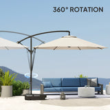 Outsunny 3(m) Garden Cantilever Parasol with Fillable Base up to 90kg, Wind Protection Strap, Cover, Round Banana Hanging Umbrella with Crank Handle and Tilt, UPF50+ Patio Umbrella, Cream