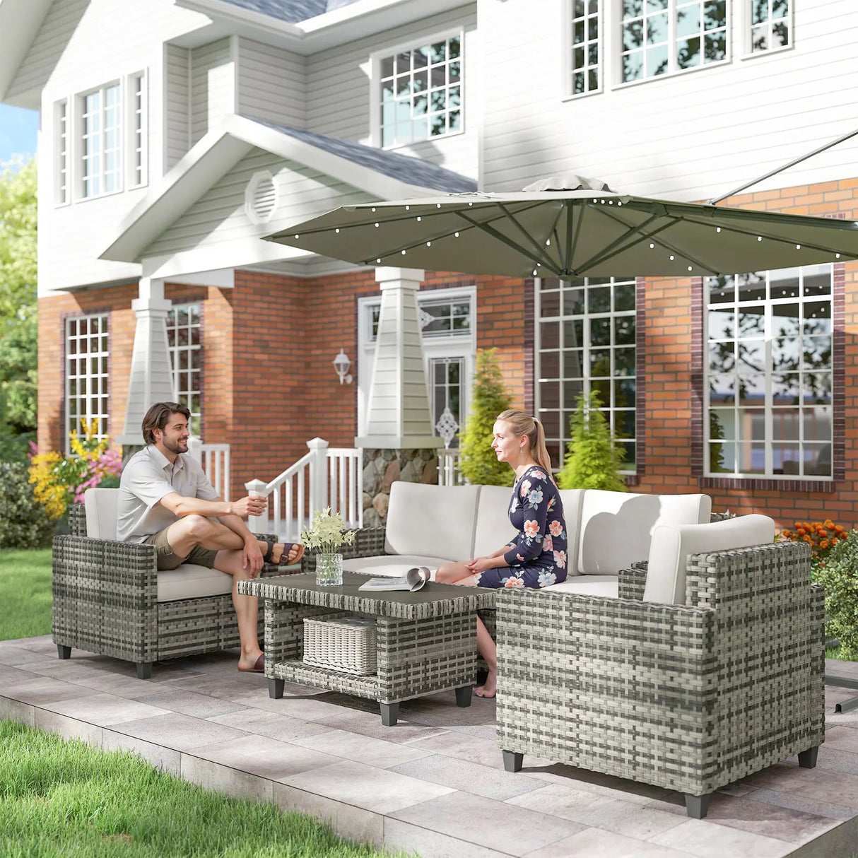 Outsunny Six-Piece Modular Rattan Sofa Set - Light Grey