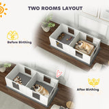 PawHut Two Room Design, Whelping Box for Dogs with Whelping Pad, Clear Panels, Adjustable Entrance, for Small Dogs, 164 x 80cm