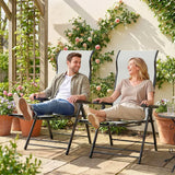 Outsunny Reclining Garden Chairs Set of 2, 5-Position Folding Sun Loungers with High Back, Retractable Footrest, Light Grey