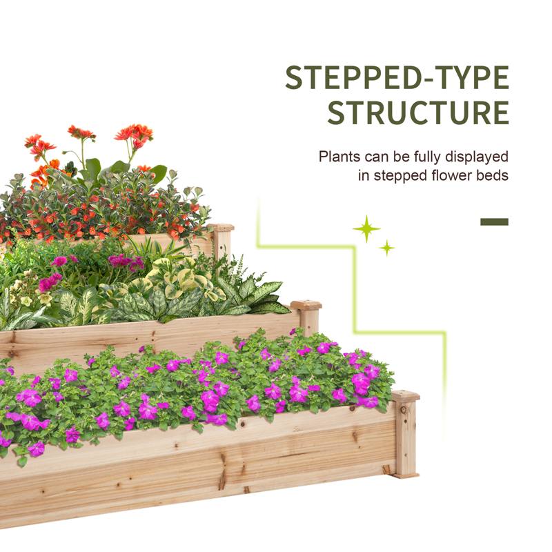 Outsunny 470L Raised Garden Bed, 3-Tier Planter Kit, Elevated Wooden Planters for Garden, Yard & Patio, 124 x 124 x 56 cm