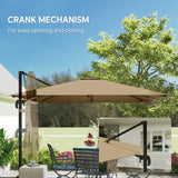 Outsunny 3 x 3 m Cantilever Parasol, Square Patio Umbrella with Crank Handle, Cross Base, Tilt, 360 Rotation, Khaki