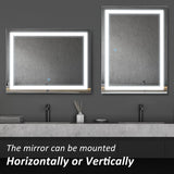 kleankin 80x60cm LED Bathroom Mirror Wall Mounted Vanity Light Illuminated w/ Touch Switch Accessories Home Furnishings