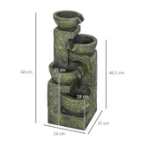 Outsunny Garden Water Feature Waterfall Fountain with 4-Tier Stone Look Bowls, Adjustable Flow, Black and Yellow