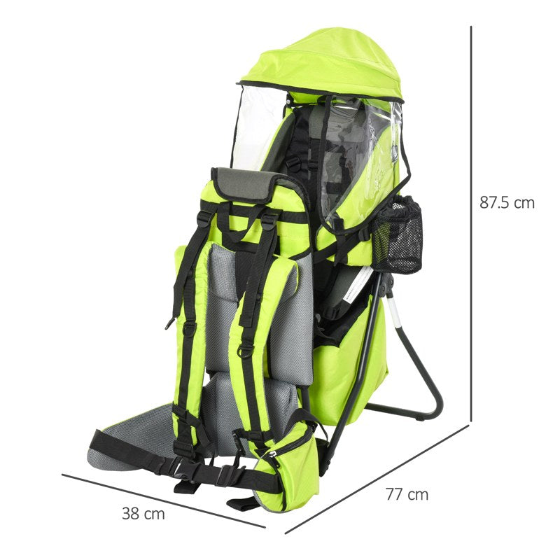 HOMCOM Baby Hiking Backpack Carrier Child Carrier with Ergonomic Hip Seat Detachable Rain Cover Adjustable Straps Stand for Toddler 6 - 36 Months Green