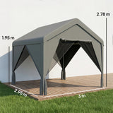 Outsunny 3 x 3 m Patio Gazebo with Netting & Curtains, Outdoor Canopy Shelter with Galvanised Steel Frame, Dark Grey