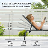 Outsunny Sun Loungers Set of 2 with Side Tray Table, Garden Recliners with 5-Position Adjustable Backrest, 2 Wheels, Grey