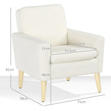 HOMCOM Armchair, Upholstered Accent Chair with Wood Legs and Wide Padded Seat, Teddy Occasional Chair, Cream White