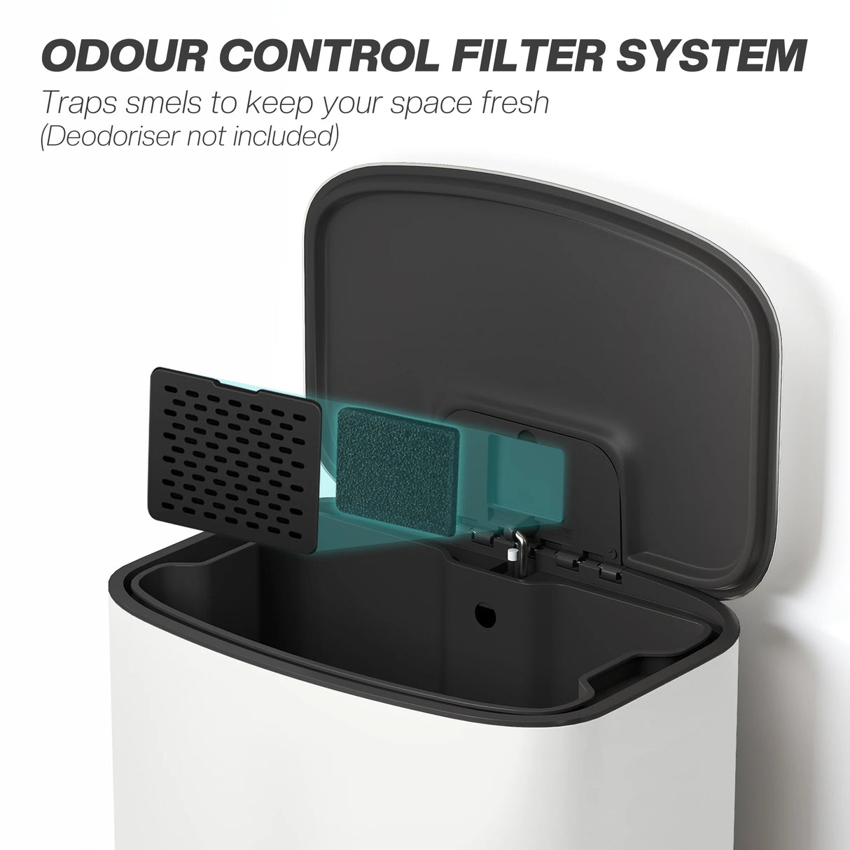 HOMCOM 50L Kitchen Bin with Soft-Close Lid and Stay-Open Function, Stainless Steel Pedal Bin with Removable Inner Bucket, Carry Handle for Kitchen, Office, Home, Cream