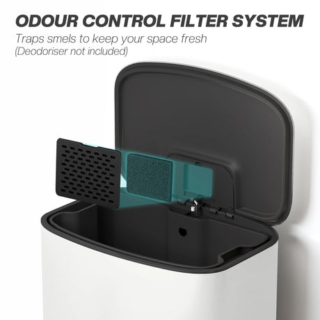 HOMCOM 50L Kitchen Bin with Soft-Close Lid and Stay-Open Function, Stainless Steel Pedal Bin with Removable Inner Bucket, Carry Handle for Kitchen, Office, Home, Cream