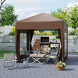 Outsunny 2 x 2 m Garden Pop Up Gazebo, Wedding Party Tent Marquee, Water Resistant Awning Canopy with Sidewalls, Windows, Carry Bag, Coffee