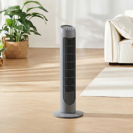 HOMCOM Tower Fan for Bedroom Cooling, 75cm Electric 70 Oscillating with 3 Speed Settings, Standing Floor Fan, Grey