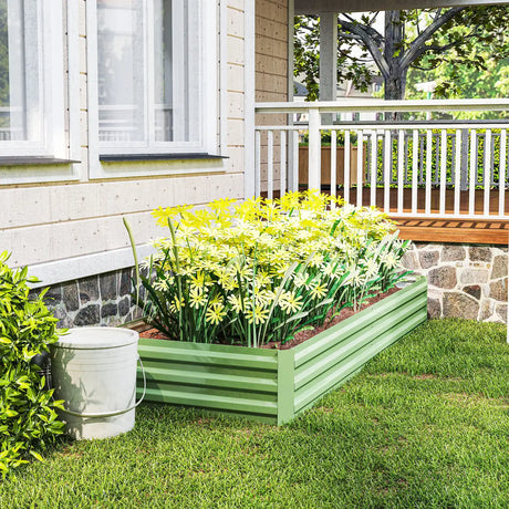 Outsunny Metal Raised Garden Bed Planter Box Outdoor Planters for Growing Flowers, Herbs, Green, Light Green