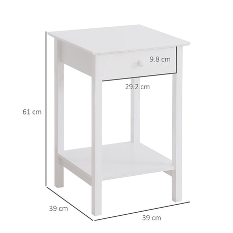 HOMCOM White Bedside Table, Wooden Side Table, Nightstand, Bedside Cabinet with Drawer and Storage Shelf for Bedroom and Living Room