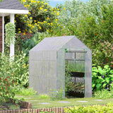 Outsunny Walk in Garden Greenhouse with 2-Tier Shelves Polytunnel Steeple Grow House 6 x 4 x 6ft White