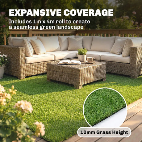 Outsunny Artificial Grass Turf Low Maintenance Realistic Lawn Pet Turf with Drain Holes for Garden 1m x 4m Green