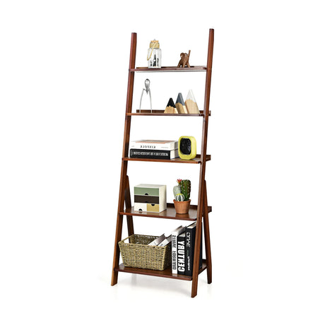 5-Tier Bamboo Ladder Shelf for Home Use-Brown
