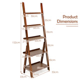 5-Tier Bamboo Ladder Shelf for Home Use-Brown
