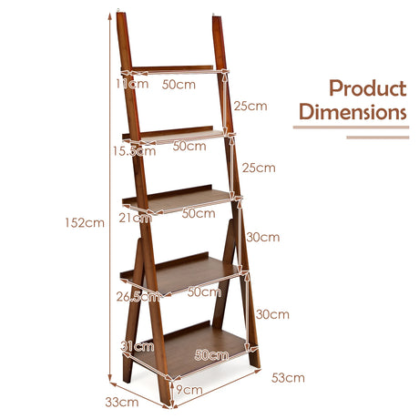 5-Tier Bamboo Ladder Shelf for Home Use-Brown