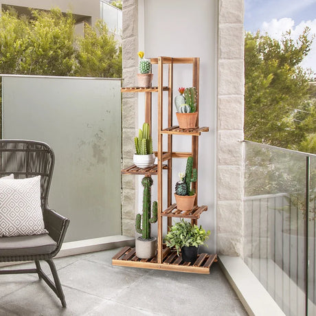 Wooden plant stand with 5 tiers