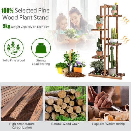 Wooden plant stand with 5 tiers