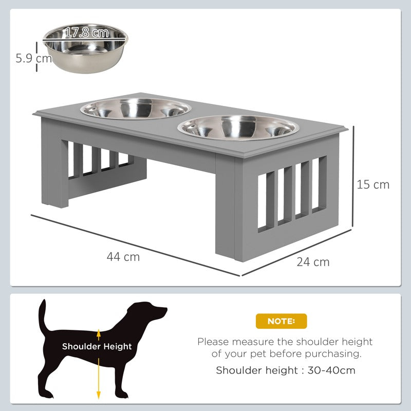 PawHut Raised Dog Feeding Bowls with Stand, Stainless Steel for  Extra Small and Small Dog, 44L x 24W x 15H cm - Grey