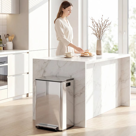 HOMCOM 40L Dual Compartment Stainless Steel Bin, with Deodoriser Holders - Silver Tone