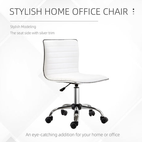 HOMCOM Adjustable Swivel Office Chair with Armless Mid-Back in PU Leather and Chrome Base - White