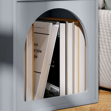 HOMCOM Bedside Table with 2 Open Compartments - Grey