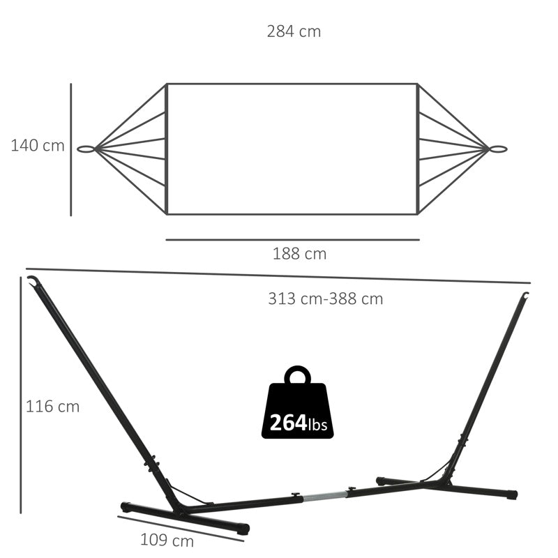 Outsunny Outdoor Garden Hammock with Stand, Double Cotton Hammock with Adjustable Steel Frame, Swing Hanging Bed with Pillow, for Garden, Patio, Beach, Green Stripes