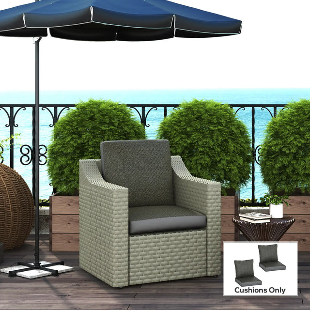 Outsunny 4 Pieces Outdoor Seat Cushions with Backrest, Fabric and PE Rattan Cover, Water Repellent Seat Pads for Chair, Swing, Sofa, Grey