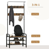 HOMCOM Coat Rack Stand Industrial hallway Shoe Rack Removable Hooks Metal Wood Hangers Storage Cabinet Rustic Brown 72L34W185H(cm)