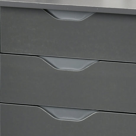 HOMCOM Computer Desk with Drawers, High Gloss Home Office Desk with Storage Cabinet, Study Workstation, 120 x 60cm, Grey