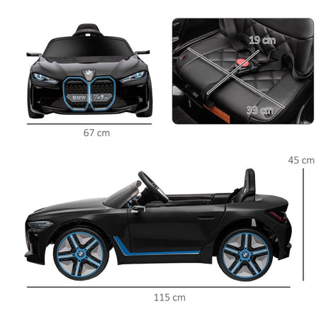 HOMCOM BMW i4 Licensed 12V Kids Electric Ride-On Car, with Remote Control, Portable Battery, Music, Horn, Headlights - Black