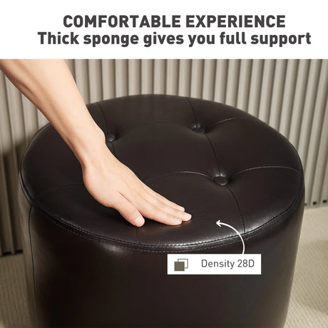 HOMCOM 360 Swivel Foot Stool Round PU Footstool with Thick Sponge Padding and Solid Steel Base, Brown