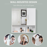 kleankin Bathroom Mirror Cabinet, Wall Mounted Storage Cupboard Organizer with Double Doors and Adjustable Shelf, White