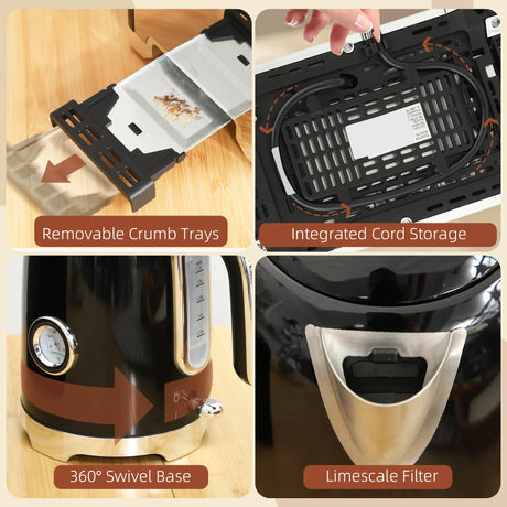 HOMCOM Retro Toaster and Kettle Set - Black