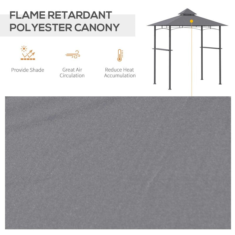 Outsunny 2.5M (8ft) New Double-Tier BBQ Gazebo Grill Canopy Barbecue Tent Shelter Patio Deck Cover - Grey