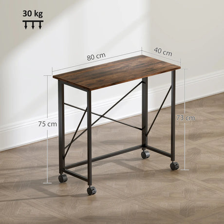 HOMCOM 80 cm Folding Desk on Wheels - Rustic Brown