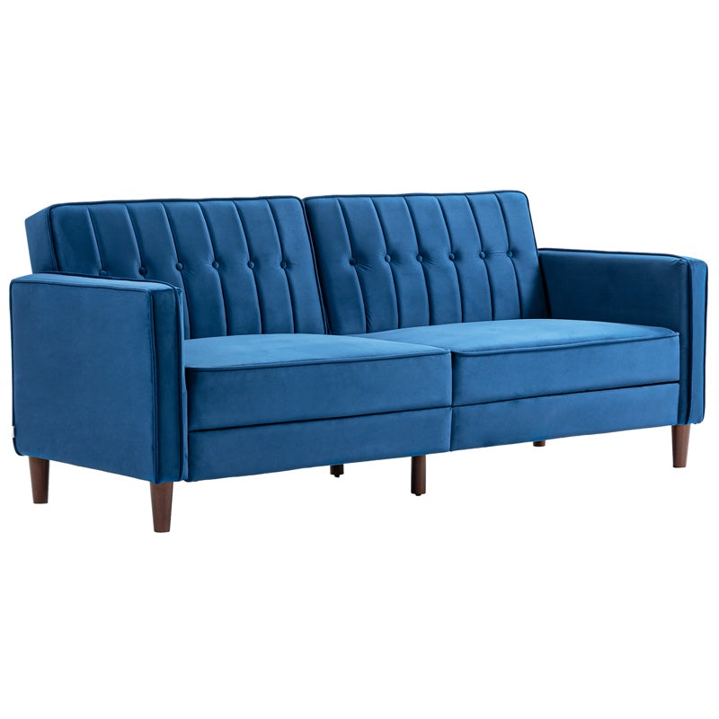 HOMCOM Velvet-Feel Three-Seater Sofa Bed - Blue