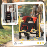 PawHut Foldable Pet Stroller, with Universal Wheels, Shock Absorber, for Medium and Large Dogs - Red