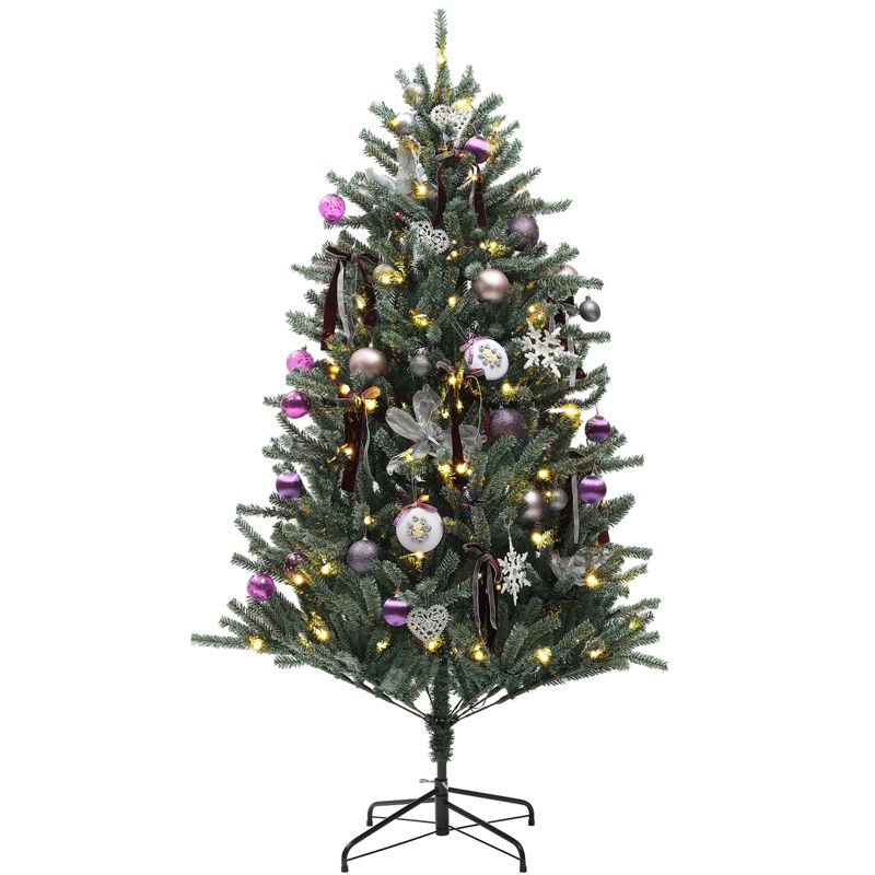 HOMCOM 5ft Artificial Christmas Tree, with Purple Decorations and Lights