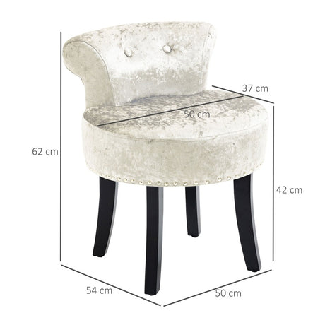 HOMCOM Dressing Table Stool with Rubber Wood Legs, Ice Velvet Vanity Stool for Living Room Bedroom, Beige